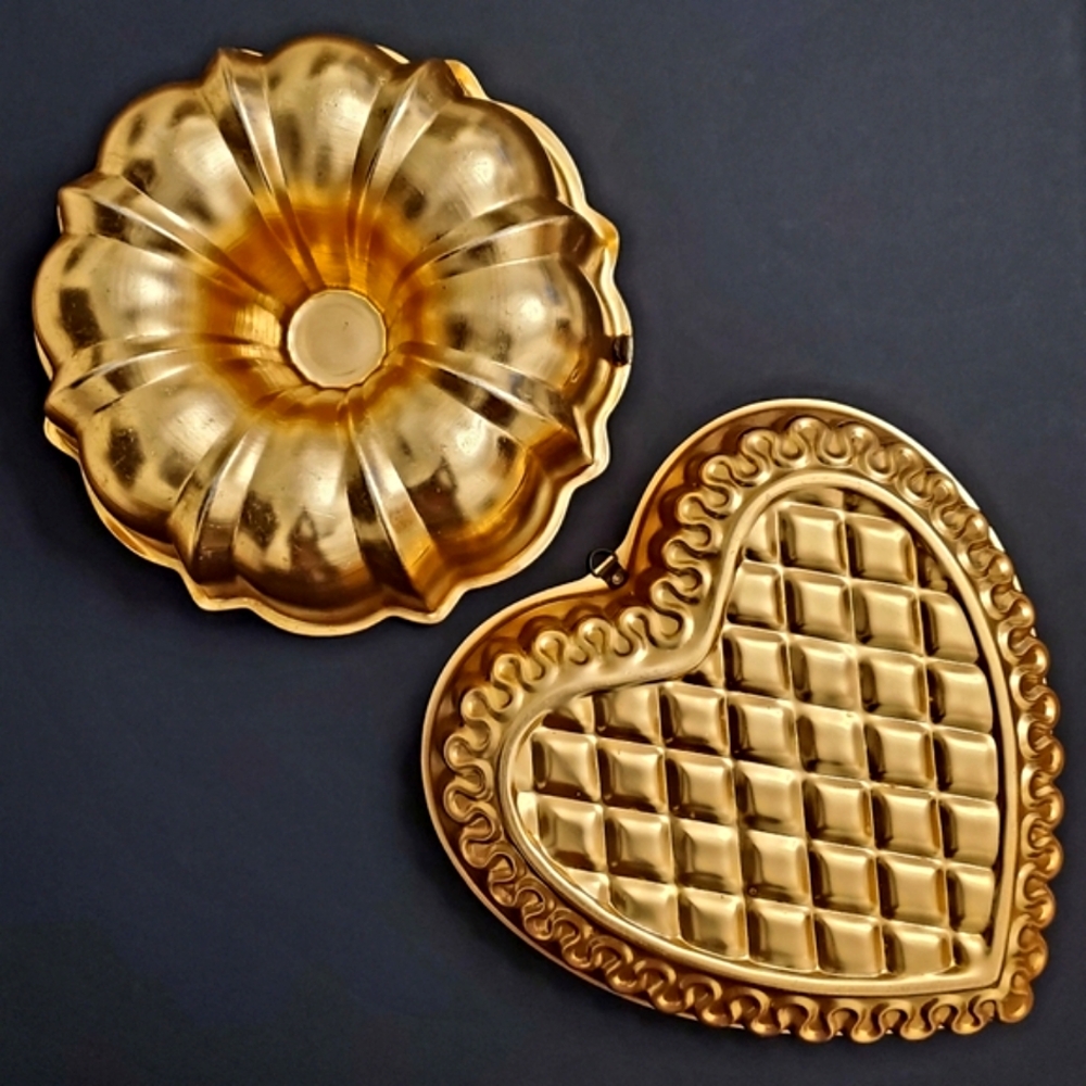 2pc Copper Aluminum Bundt 10" Heart 11" Jello Moulds
